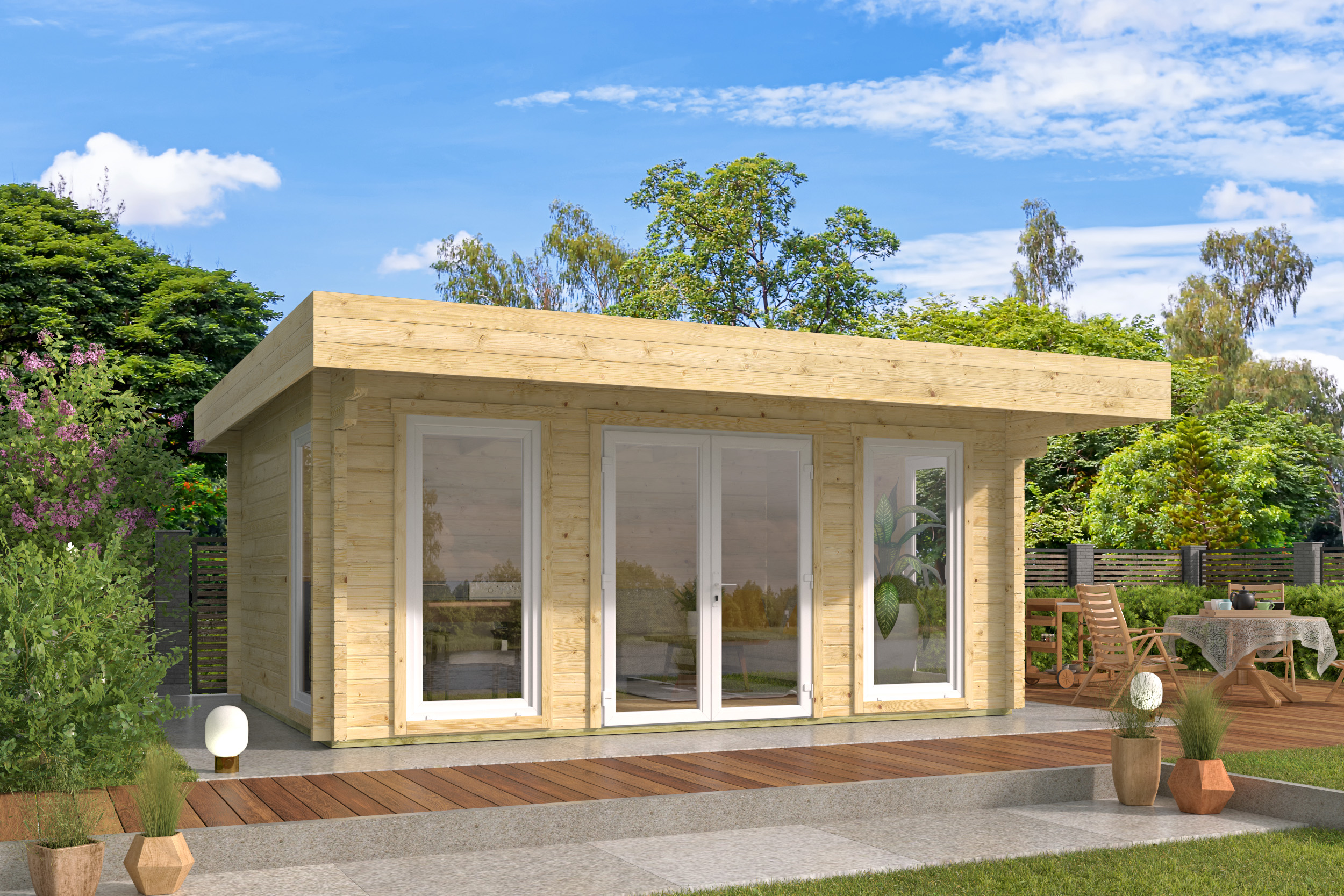 Blokhut - Tuinhuis Mia | plat dak | 70 mm | 500 x 380 x 230 cm | vuren - Afbeelding 10