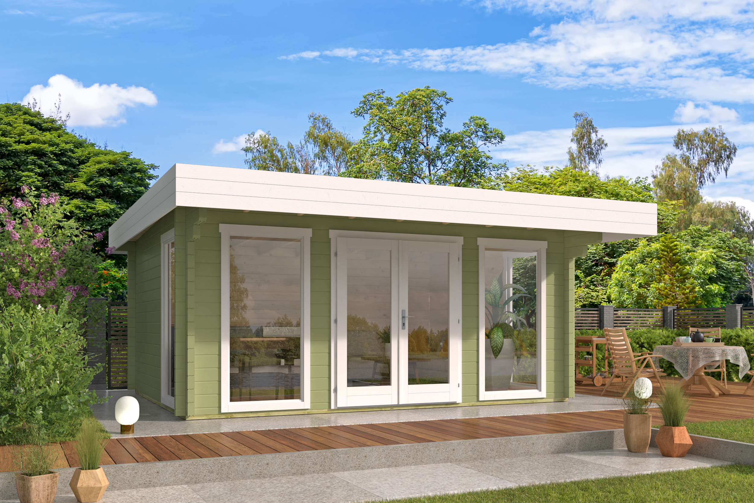 Blokhut - Tuinhuis Mia | plat dak | 70 mm | 500 x 380 x 230 cm | vuren - Afbeelding 9